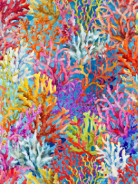 In The Beginning Fabrics "Calypso II" # 29CAL-1 – Colorful Coral on Blue THUMBNAIL