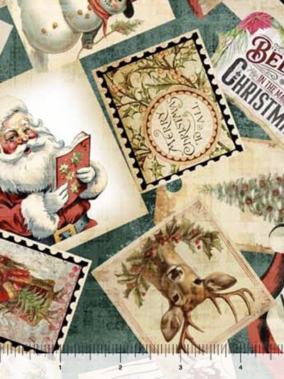 QT Fabrics "Wonderful Christmas Time" Christmas Collage 30335-Q Dusty Teal MAIN