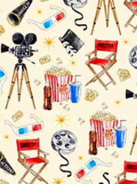 QT Fabrics "Double Feature" At the Movies Toss #30431-E Cream THUMBNAIL