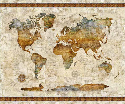 QT Fabrics "Globetrotter" Map Panel # 30527-E Parchment MAIN