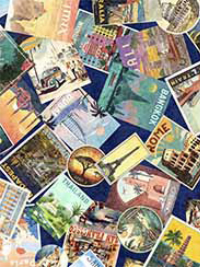 QT Fabrics "Globetrotter" Travel Posters  # 30528-N Navy THUMBNAIL