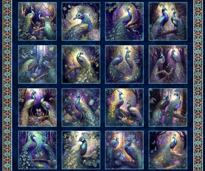 QT Fabrics - Resplendent - Peacock Picture Patches # 30557-N Navy MAIN