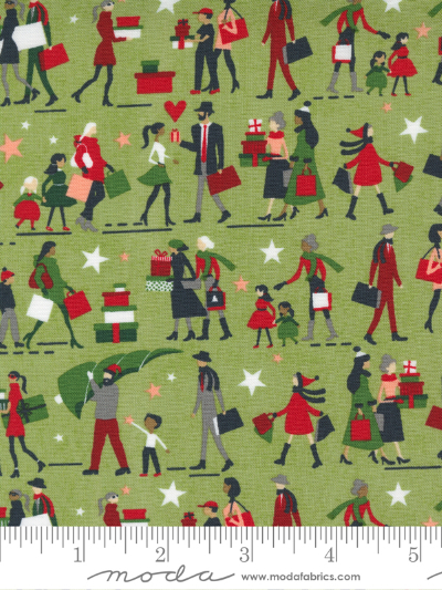 Moda "Hustle and Bustle" # 30661-16 – Christmas Shoppers on Pear Green MAIN