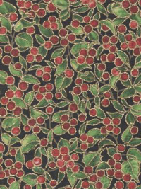 Moda "Merry Manor Metallic" # 33664-15M-Black – Holly Berries THUMBNAIL