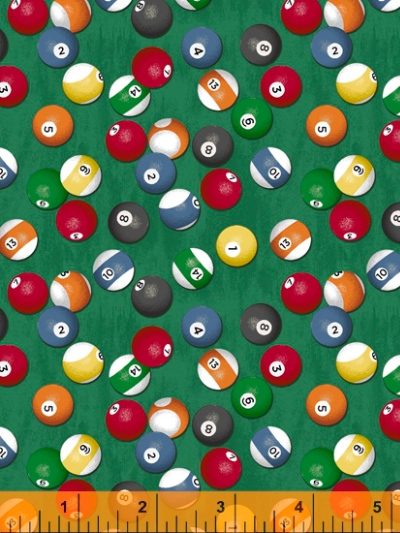 Windham Fabrics "Man Cave" # 52412-3 – Pool Balls on Green MAIN