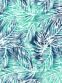Northcott Banyan Batiks "Flutter" # 80724-60 – White Ferns on Blue THUMBNAIL