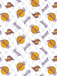 Camelot Fabrics "NBA Los Angeles Lakers" # 83LAL0002-01-Multi – LA Lakers Basketball Print on White THUMBNAIL