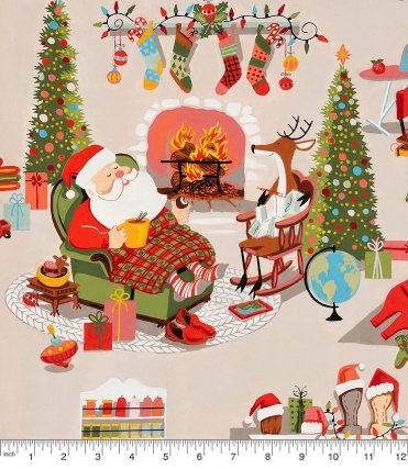 Alexander Henry Fabrics "Christmas Time" Fireside Santa 9077A MAIN