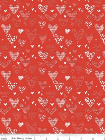 Riley Blake "From the Heart" # C10051-RED — Miscellaneous White Hearts on Red MAIN