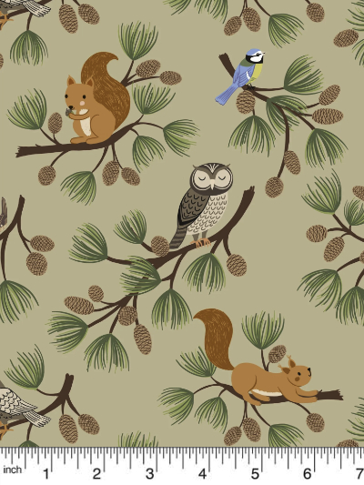 Lewis & Irene "Evergreen" # A691.2 – Pine Cone Branches on Beige MAIN