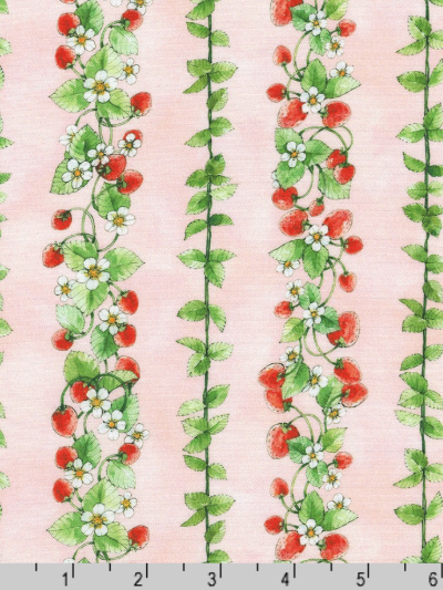 Robert Kaufman "Strawberry Season" # ABYD-22316-122-Camelia – Strawberry Vines on Pink MAIN