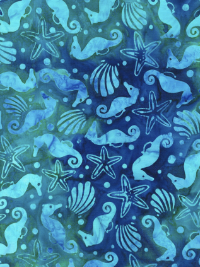 Robert Kaufman "Artisan Batiks: Seaside" # AMD-21670-360-ULTRAMARINE – Seahorses on Teal THUMBNAIL