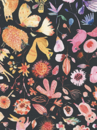 Robert Kaufman "Flora & Fun" # ANAD-22004-2-Black – Flowers and Animals on Black THUMBNAIL