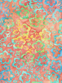 Robert Kaufman "Bright Blooms" Batik # AMD-17762-356-Melon - Multi Flowers on Melon THUMBNAIL
