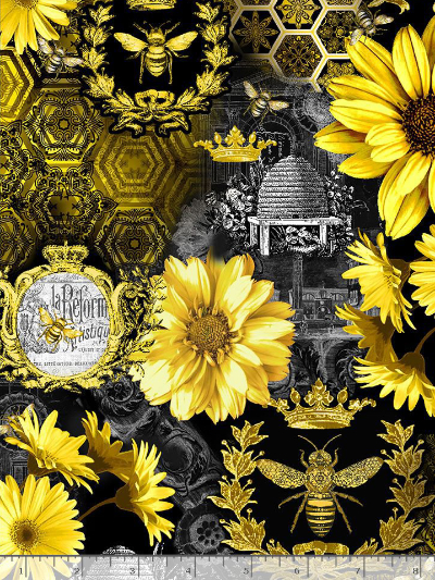 Timeless Treasures "Queen Bee" # BEE-CD1351-Black – Queen Bee Sunflower Allover MAIN