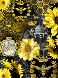 Timeless Treasures "Queen Bee" # BEE-CD1351-Black – Queen Bee Sunflower Allover THUMBNAIL