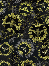 Timeless Treasures "Queen Bee" # BEE-CD1355-BLACK – Queen Bee Golden Crests THUMBNAIL