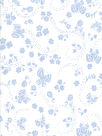 Moda "Sunday Picnic" # 20677-27 - Blue Flowers and Butterflies on White THUMBNAIL