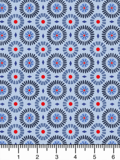 Cotton+Steel Fabrics "The Rain in Spain" TG103-MO4 – Blue and Red Mosaic MAIN