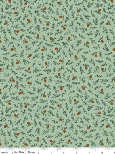 Riley Blake "Camp Woodland" # C10464-Pistachio – Pinecones on Green MAIN