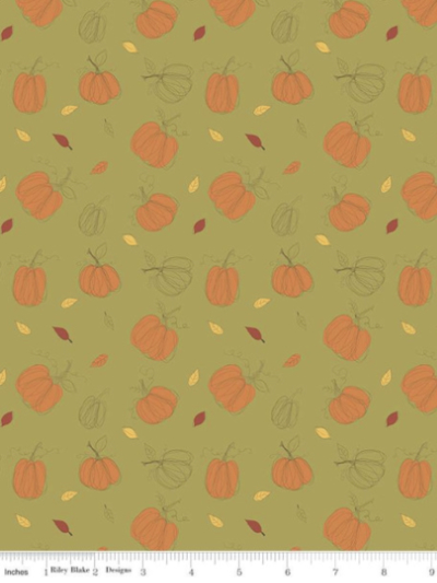 Riley Blake "Adel in Autumn" # C10821-Olive – Pumpkins on Olive MAIN