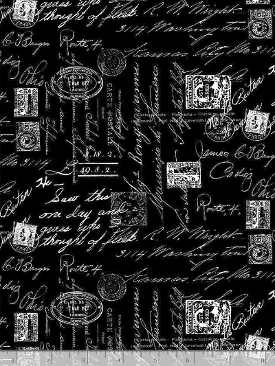 Timeless Treasures "Ink" # C8733-Black – Fancy Script Text MAIN