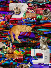 Timeless Treasures "Sewing Room" Cats on Quilts CAT-CD3080 MULTI THUMBNAIL