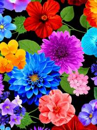 Timeless Treasures "Garden Bouquet" FLORA-CD1189 BLACK – Variety of Vibrant Florals THUMBNAIL