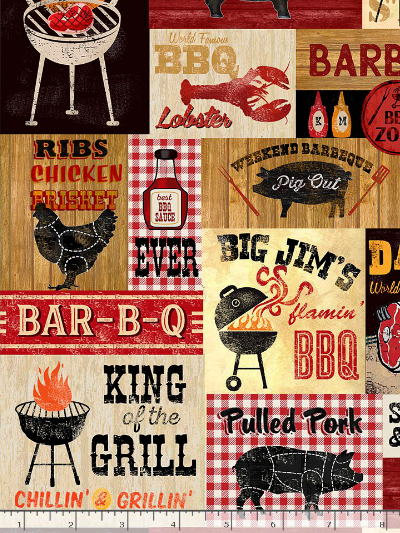 Timeless Treasures "King of the Grill" GAIL-CD1333 MULTI – Barbeque Sign Patch MAIN
