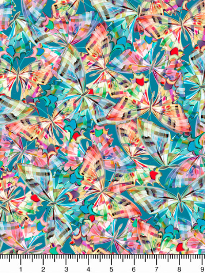 QT Fabrics "Daisy Meadow" # 1649-27804-Q-Dark Aqua - Colorful Butterflies on Aqua MAIN