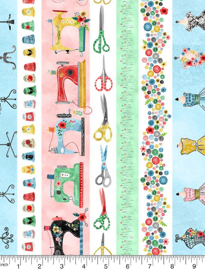 Michael Miller "Don't Dream It, Sew It" # CX10219-WHIT-D – Sewing Stripes MAIN