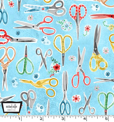Michael Miller "Scissors" # CX10224-SKYX-D – Sewing Scissors on Light Blue MAIN