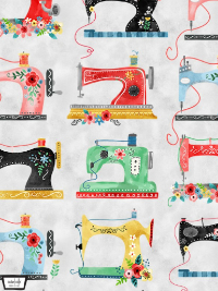 Michael Miller "Vintage Sewing Machines" # CX10226-NICK-D – Sewing Machines on Gray THUMBNAIL