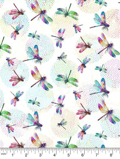 Northcott "Dragonfly Dance" Dragonflies # DP27504-10 – White Multi MAIN