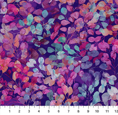 Northcott "Dragonfly Dance" Leaves # DP27505-85 – Purple Multi MAIN