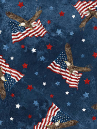 Northcott "Stars and Stripes VIII" # 23460-49 col. Navy Multi — Bald Eagles, Flags and Stars THUMBNAIL