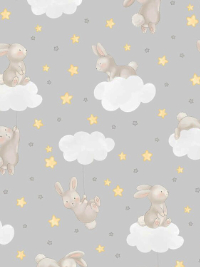 Northcott "Snuggle Bunny" # F26662-91-Gray Multi – Bunny Clouds Flannel THUMBNAIL