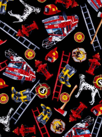 Timeless Treasures "Fire & Rescue" # C1636-Black — Firefighter Gear and Dalmations THUMBNAIL