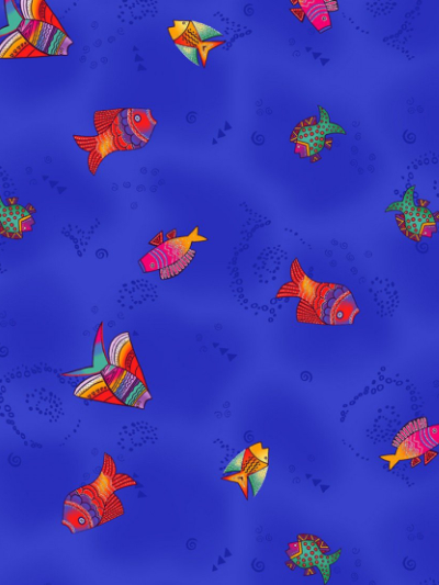 Clothworks "Sea Goddess" # Y2601-91M ROYAL BLUE Metallic – Fish on Royal Blue MAIN