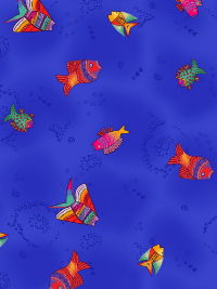 Clothworks "Sea Goddess" # Y2601-91M ROYAL BLUE Metallic – Fish on Royal Blue THUMBNAIL