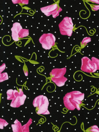 Robert Kaufman "Flowerhouse: Penelope" # FLH-20873-2-BLACK – Sweet Pea Flowers on Black THUMBNAIL