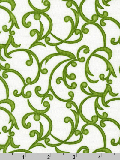 Robert Kaufman "Flowerhouse: Penelope" # FLH-20874-7-GREEN – Green Swirls on White MAIN