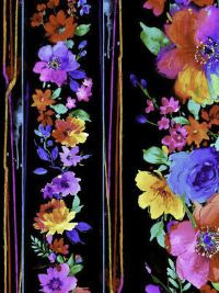 Timeless Treasures "Untamed Beauty" # FLORA-CD1711-BLACK – Bright Painted Florals 11" Stripe THUMBNAIL