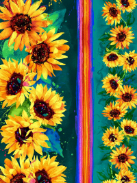 Timeless Treasures "Sundance" Sunflowers-11 Stripes FLORA-CD3302 TEAL THUMBNAIL