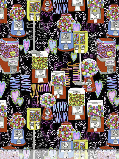 Timeless Treasures "Sugar Rush" # FOOD-CD1773-BLACK – Gumball Machines MAIN