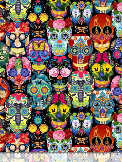 Timeless Treasures "Dia de los Muertos" Day of the Dead Skull Folklore # FUN-CD2507 MULTI MAIN