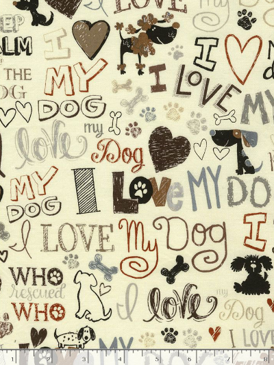 Timeless Treasures "I Love My Dog" # GAIL-C5710 Cream – "I Love My Dog" Words MAIN