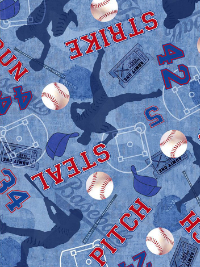 Timeless Treasures "Baseball & Basketball" # GAIL-C7375 Blue – Baseball Game Motifs THUMBNAIL