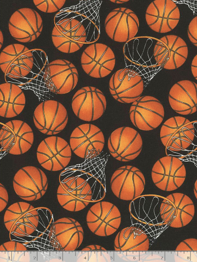 Timeless Treasures "Baseball and Basketball" # GM-C5814-Black – Basketballs and Hoops MAIN