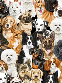 Timeless Treasures "I Love My Dog" # GM-C8553 Multi – Packed Realistic Dogs THUMBNAIL